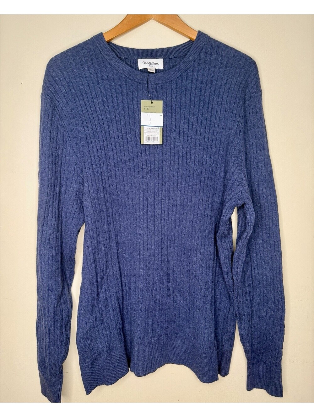 Goodfellow & Co Men’s LG Blue Cable Knit Crewneck Pullover Sweater